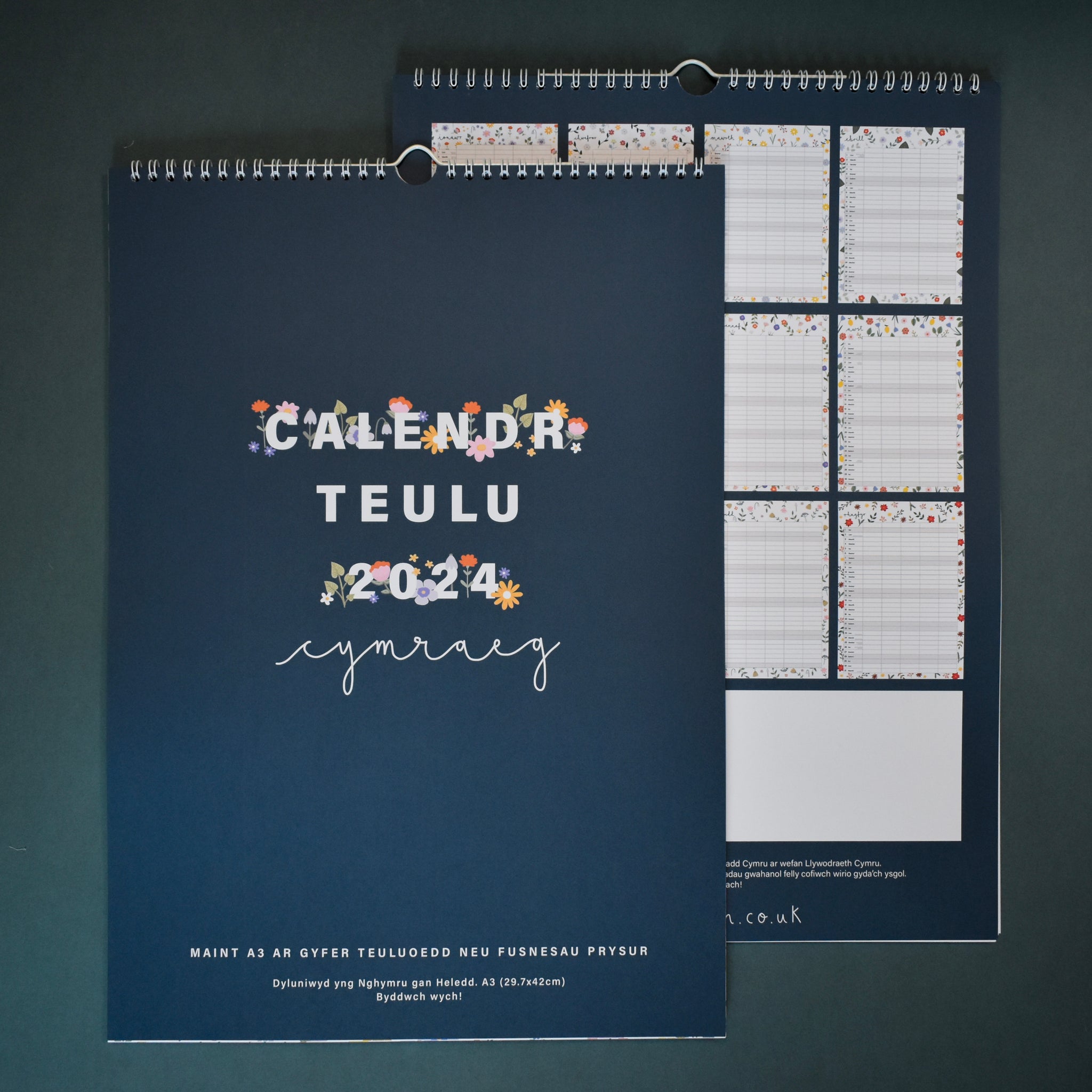 Calendr Teulu A3 Cymraeg Blodeuog 2024 | Welsh A3 2024 Family Calendar