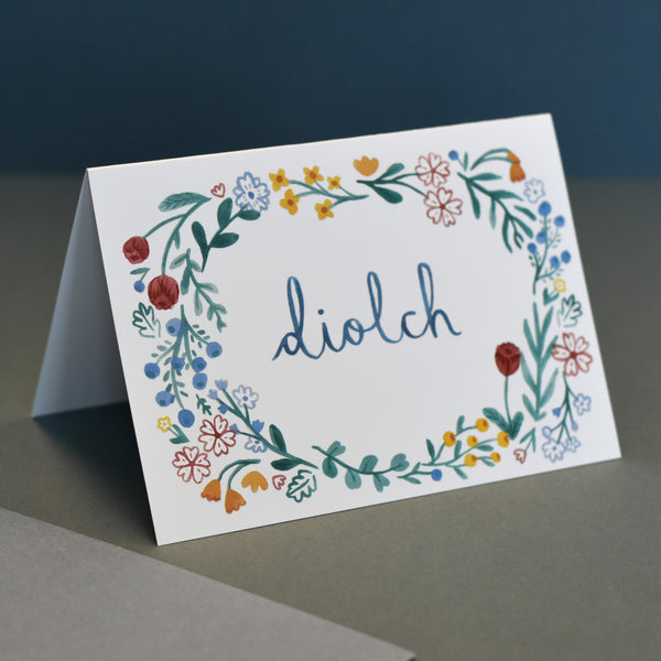 Pecyn o 4 Cerdyn Diolch | Pack of 4 Welsh Thank you Cards