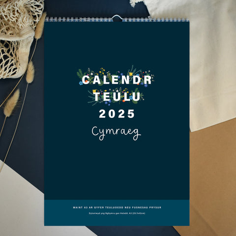 Calendr Teulu A3 Cymraeg Blodeuog 2025 | Welsh A3 2025 Family Calendar