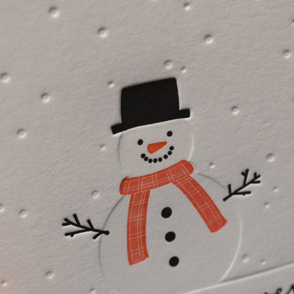 Cerdyn Nadolig Dyn Eira | Welsh Snowman Letterpress Christmas Card